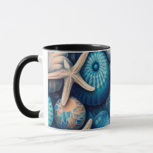 Taza Blue Shells Beach Batik Starfish Sand Dollar