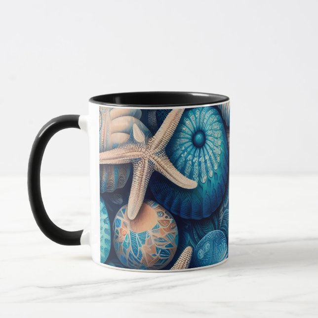Taza Blue Shells Beach Batik Starfish Sand Dollar (Izquierda)