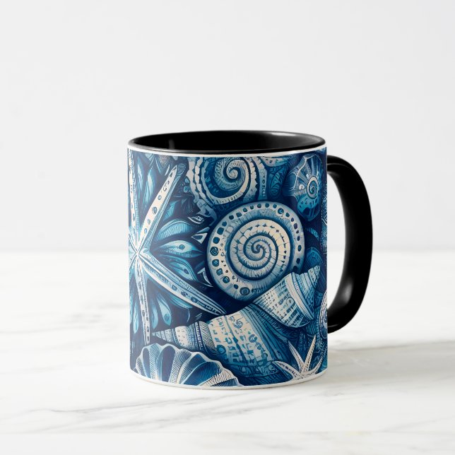 Taza Blue Shells  Starfish Sand Dollar Nautical Theme (Anverso derecho)