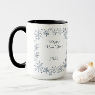 Taza blue snowflakes frame new year 2026 Custom name