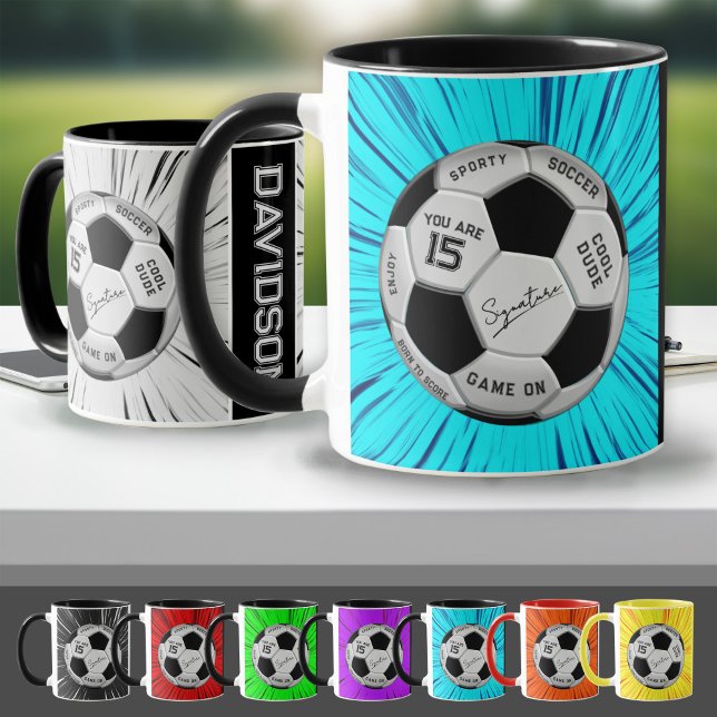 Taza Blue Soccer Ball Custom Age Name Birthday  (Subido por el creador)