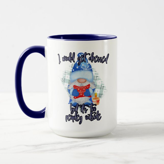 Taza Blue Winter Funny Gnome Demasiado Gente Fuera (Izquierda)