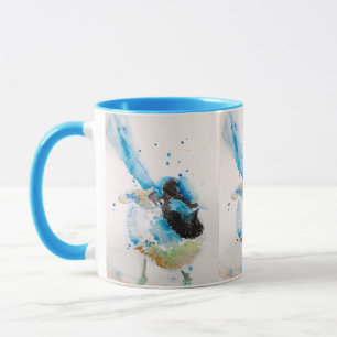 Taza Blue Wren Watercolor Pintando Aves Australianas