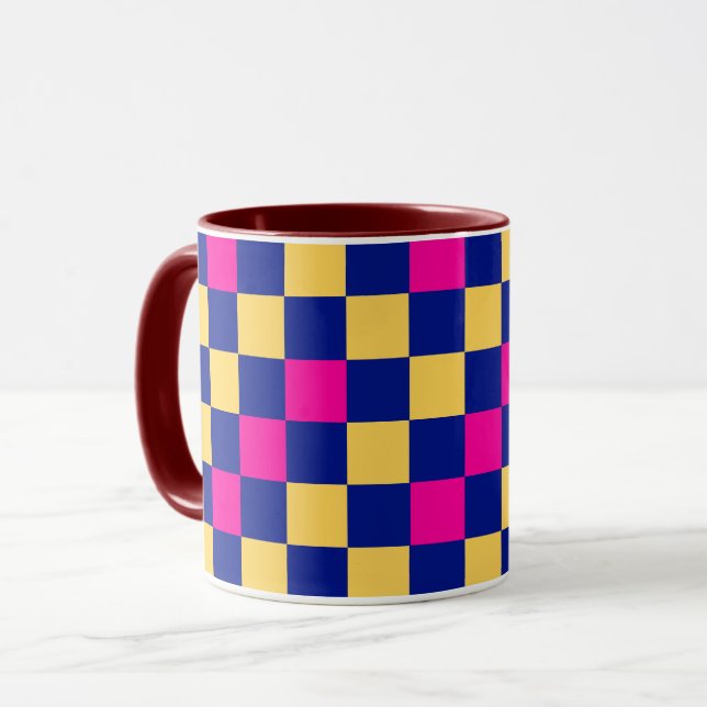 Taza Blue Yellow Pink Checkered Pattern Design  (Anverso izquierdo)