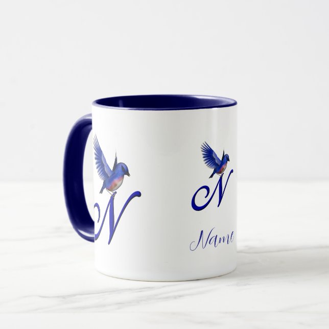 Taza Bluebird Monogram Initial N Elegant Personalized (Anverso izquierdo)