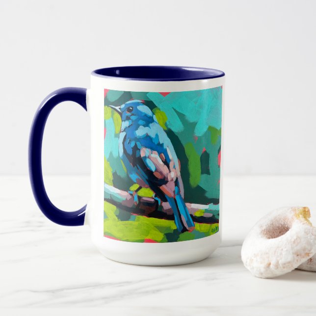 Taza Bluebird Painting - Gift for Bird Lovers (Con donut)