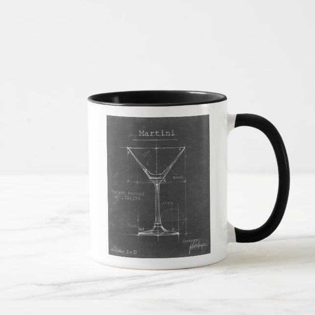 Taza Blueprint de cristal de Martini blanco y negro (Derecha)