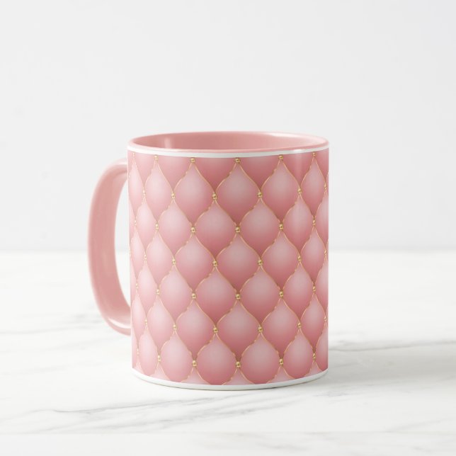 Taza Blush Pink Rose Gold Diamond Tufted Coffes Mug (Anverso izquierdo)