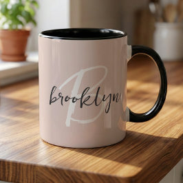 Taza Blush Rosa Monograma de Nombre en Gris Tendente a 