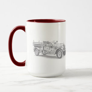 Taza boceto a lápiz de camión de bomberos antiguo dibuj