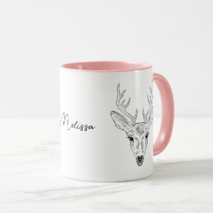 Taza Boceto de arte de línea de cabeza de ciervo minima