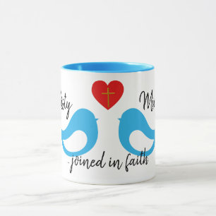 Taza Boda Blue Love Birds Heart con Cross y Names