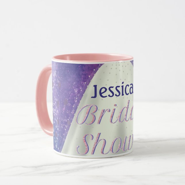 Taza Boda Bridal Shower Gown Purple & Rosa Gold Glam (Anverso izquierdo)