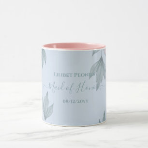 Taza Boda de hoja de salvia azul turbio y deprimente pa
