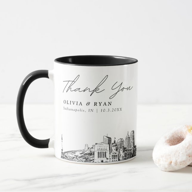 Taza Boda de Indianápolis Personalizado mínimo Café Mug (Con donut)