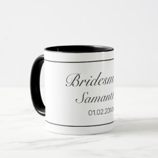Taza Boda de la dama de honor negra Minimalista