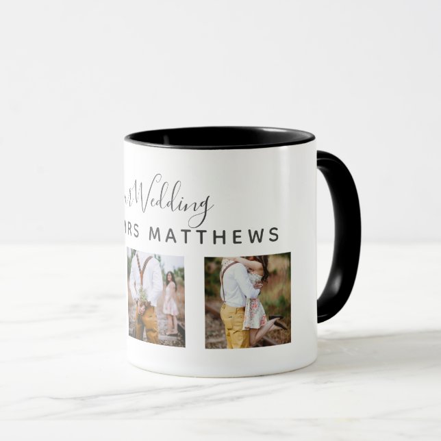 Taza Boda de Monograma de Collage de fotos Rústico NEWL (Anverso derecho)