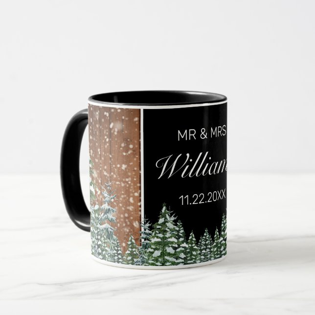 Taza Boda de Pino Negro de Madera de Nieve y Bosque Sr. (Anverso izquierdo)