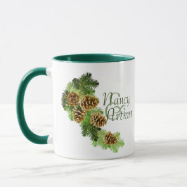 Taza Boda de piñones y pinos de invierno