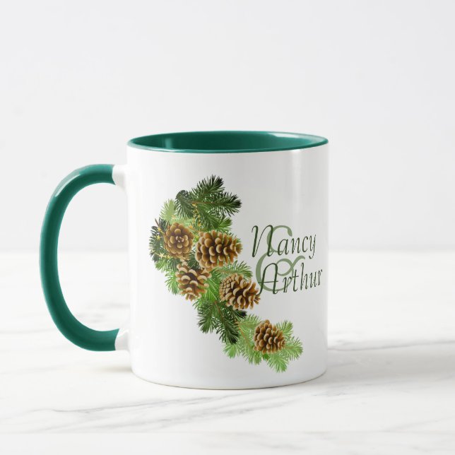 Taza Boda de piñones y pinos de invierno (Izquierda)