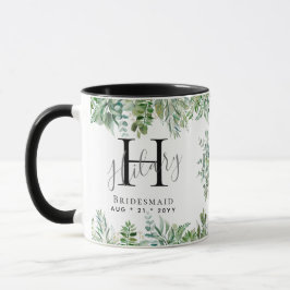 Taza Boda de verde monograma de las damas de honor pers