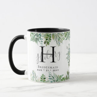 Taza Boda de verde monograma de las damas de honor pers