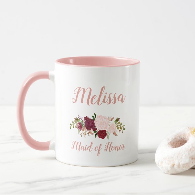 Taza Boda floral de Honor Pink Marsala (Con donut)