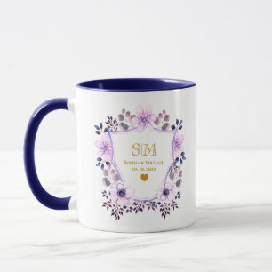 Taza Boda floral de lavanda y aniversario I de oro