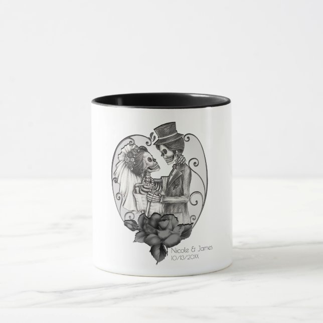 Taza Boda Gótica de Esqueleto Amor Pareja Danza de Matr (Centro)
