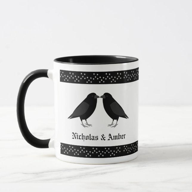 Taza Boda gótico Kissing Ravens Personalizado (Izquierda)