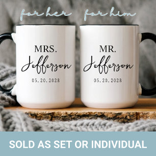 Taza Boda   Guion Moderno Recién Casados Sr y Sra Perso