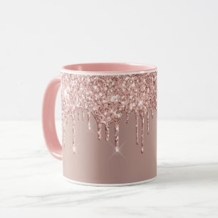 Taza Boda Mug Rosa Oro Rubor Purpurina Perforaciones