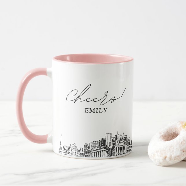 Taza Boda personalizado Coffee Mug de Nashville Skyline (Con donut)