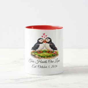 Taza Bodas de frailecillos personalizadas con dos coraz