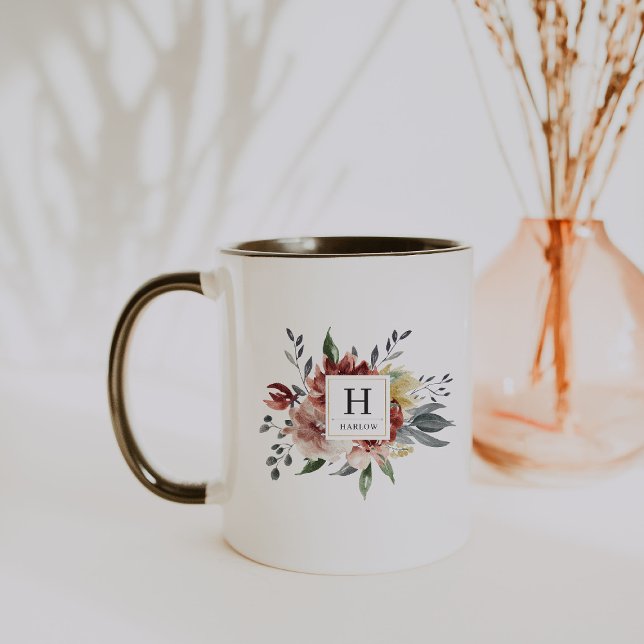 Taza Boho acuarela Otoño Monograma Floral Café Mug (Subido por el creador)
