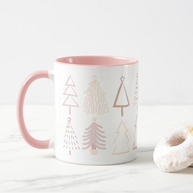 Taza Boho Árboles navideños agitados foto de festividad (Con donut)