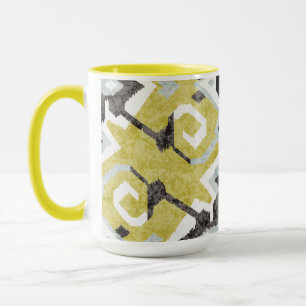 Taza Boho chic patrón tribal ikat amarillo monograma