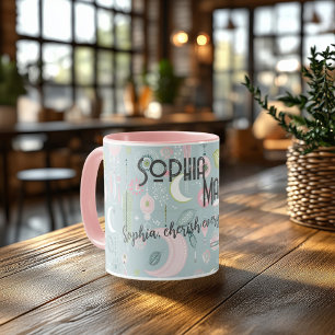 Taza boho chic personalizada con diseños celestial