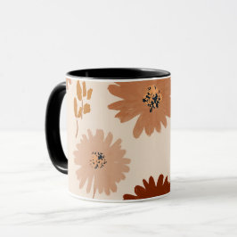 Taza Boho Earth Tone Daisy Tan Floral Pattern