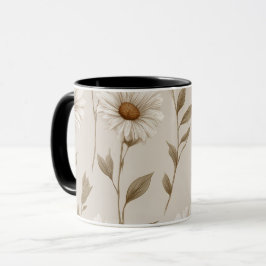 Taza Boho Earth Tone Daisy Tan Floral Pattern