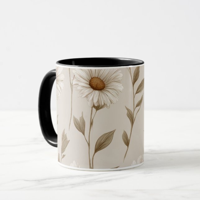 Taza Boho Earth Tone Daisy Tan Floral Pattern (Anverso izquierdo)