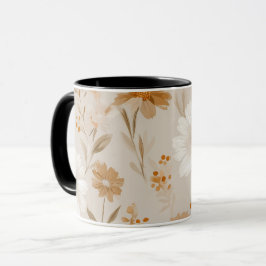 Taza Boho Earth Tone Daisy Tan Floral Pattern