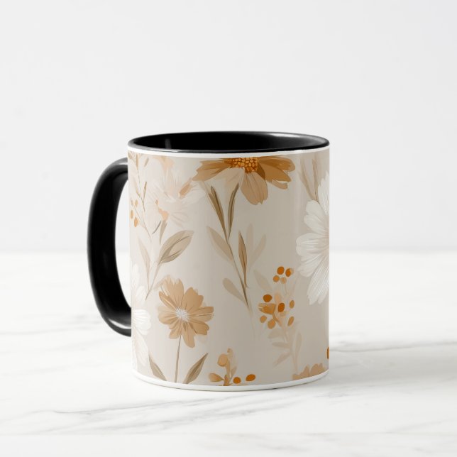 Taza Boho Earth Tone Daisy Tan Floral Pattern (Anverso izquierdo)