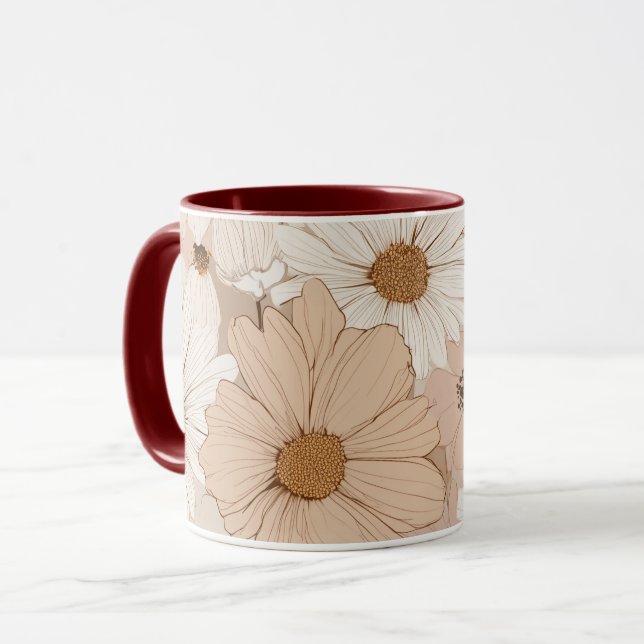 Taza Boho Earth Tone Daisy Tan Floral Pattern (Anverso izquierdo)