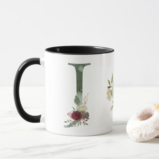 Taza Boho Floral Monograma J Café (Con donut)