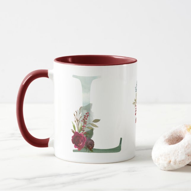 Taza Boho Floral Monograma L Café (Con donut)