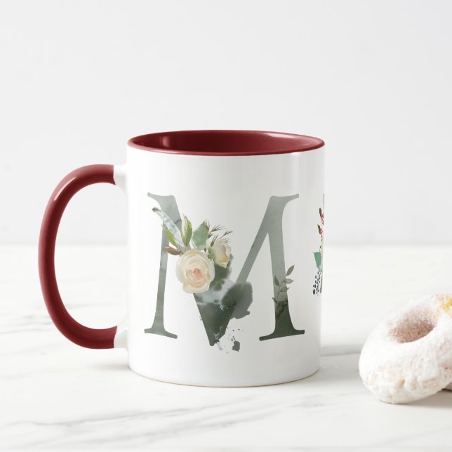 Taza Boho Floral Monograma M Café (Con donut)