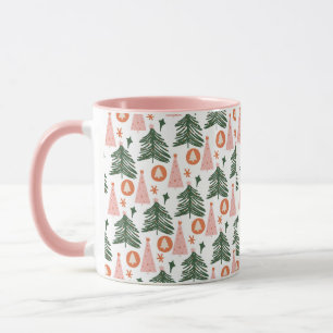 Taza Boho Rosa Naranja Verde Árboles de Navidad Tendenc
