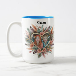 Taza Boho Sister Mug with Floral Heart & Names
