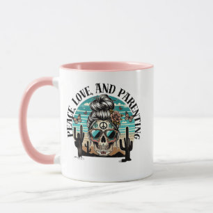 Taza Boho Skull Peace and Parenting T-Shirt – Retro Des